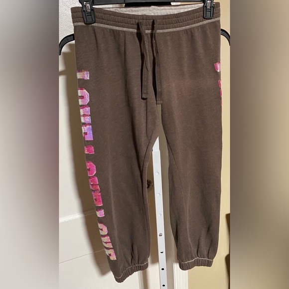 Victoria Secret Pink Collection ladies Brown Joggers with Pink Lettering - Picture 1 of 3